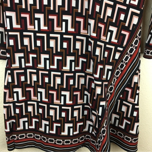 White House Black Market WHBM Tunic Dress Black Red Cream Geo 3/4 Sleeve XS - Picture 6 of 12